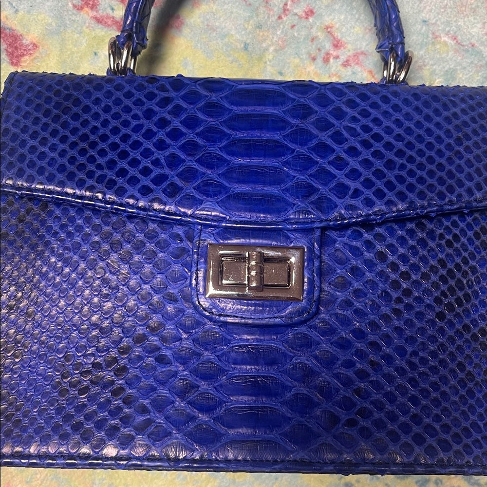 Exotic Python Chic Blue Snakeskin Satchel - image 3